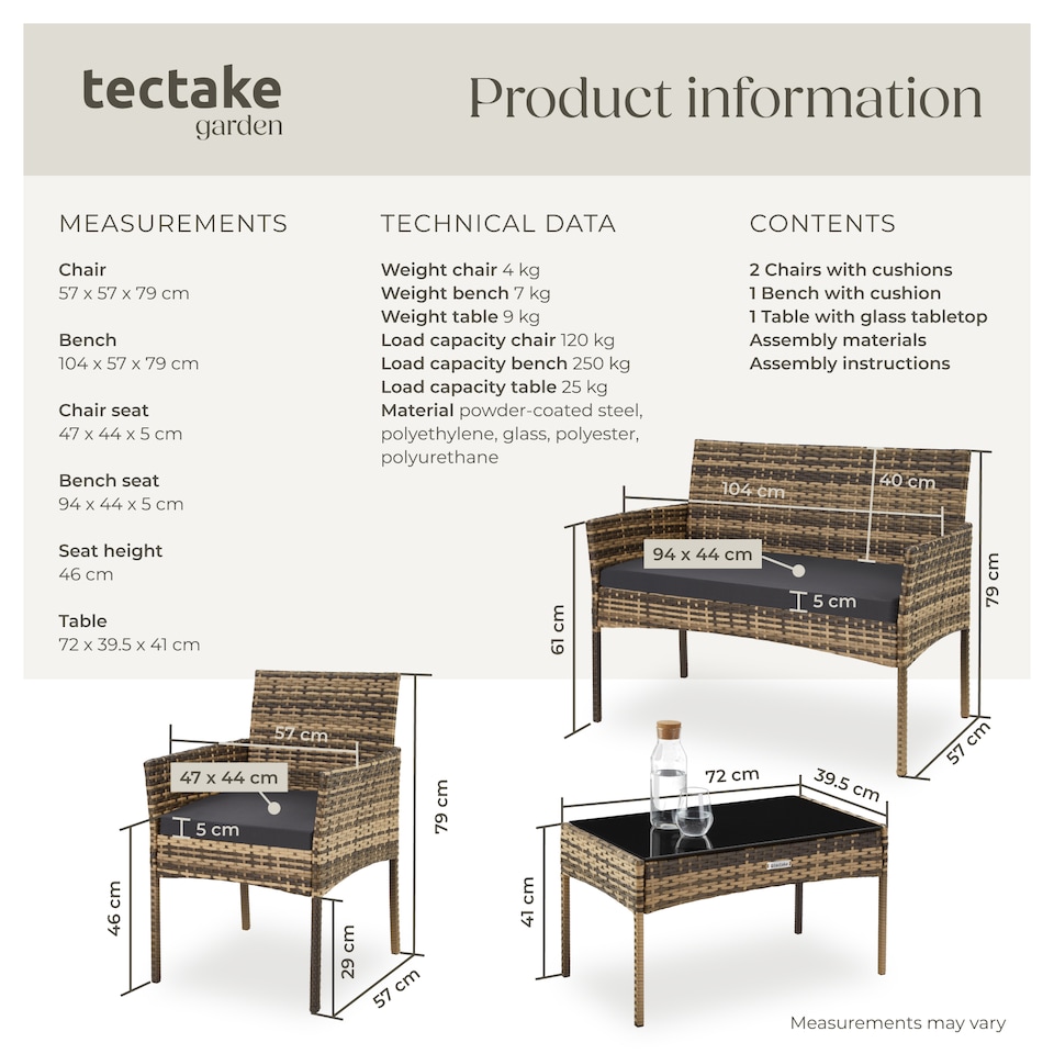 image 1 of Rattan Garden Furniture Palese - for 4 people, weather resistant | Cream | nature | 57 x 104 x 79 cm | 1