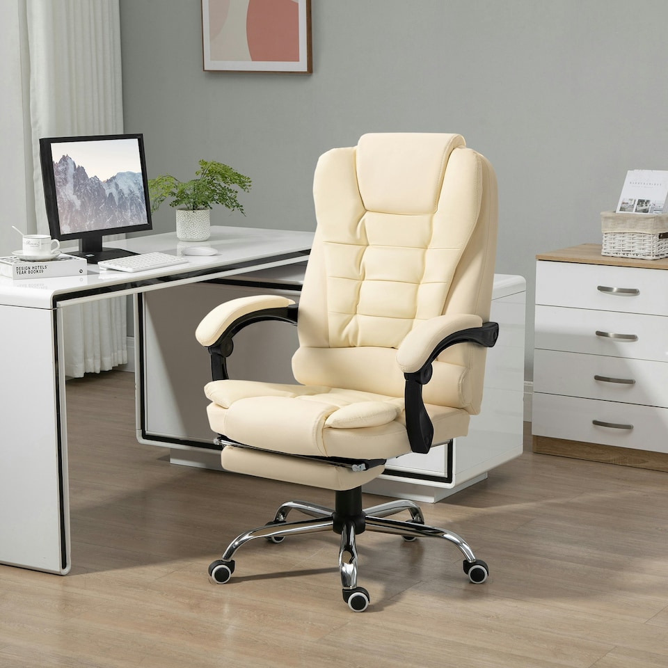 image 1 of HOMCOM Executive Office Chair, Recliner Computer Chair with Footrest, Cream