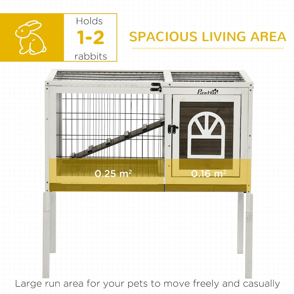 image 1 of PawHut Rabbit Hutch, Elevated Guinea Pig Cage w/ Openable Roof & Tray, Brown
