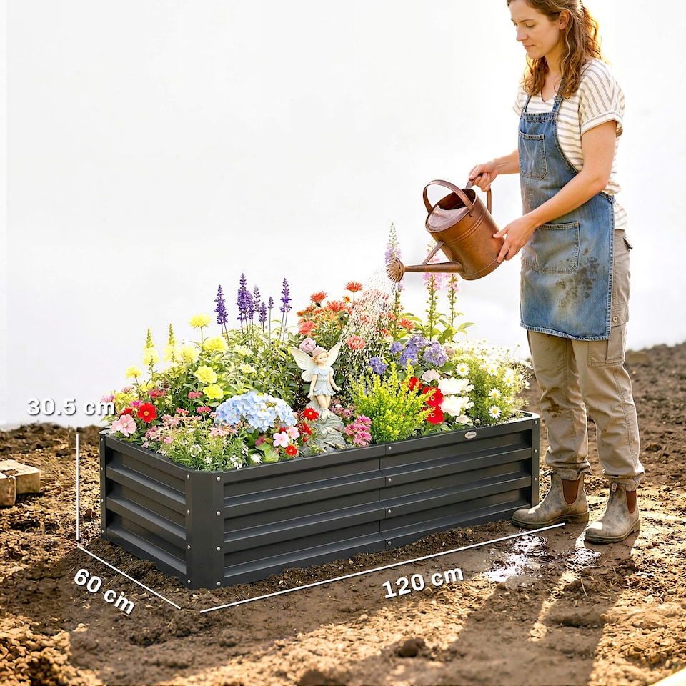 image 1 of Outsunny Raised Garden Bed Elevated Planter Box for Flowers Grey