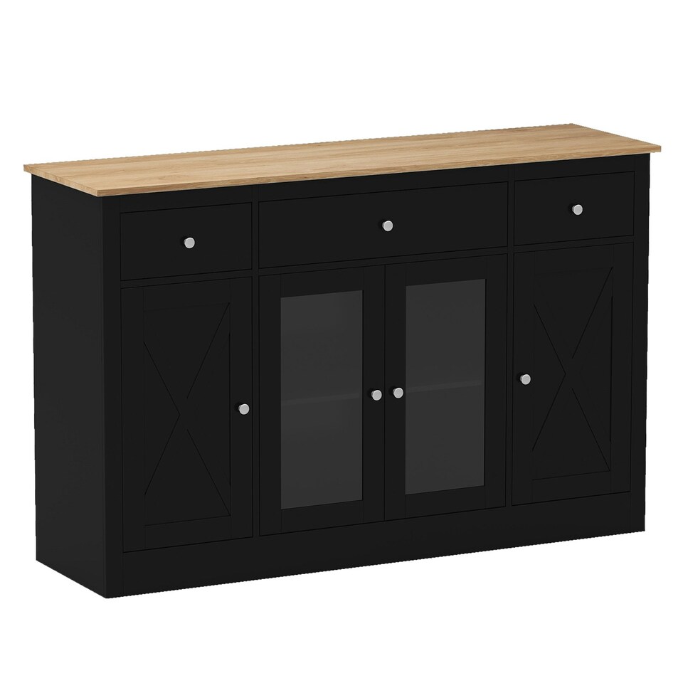 image 1 of COSTWAY Buffet Sideboard Kitchen Storage Cabinet 3 Drawers Black | Black