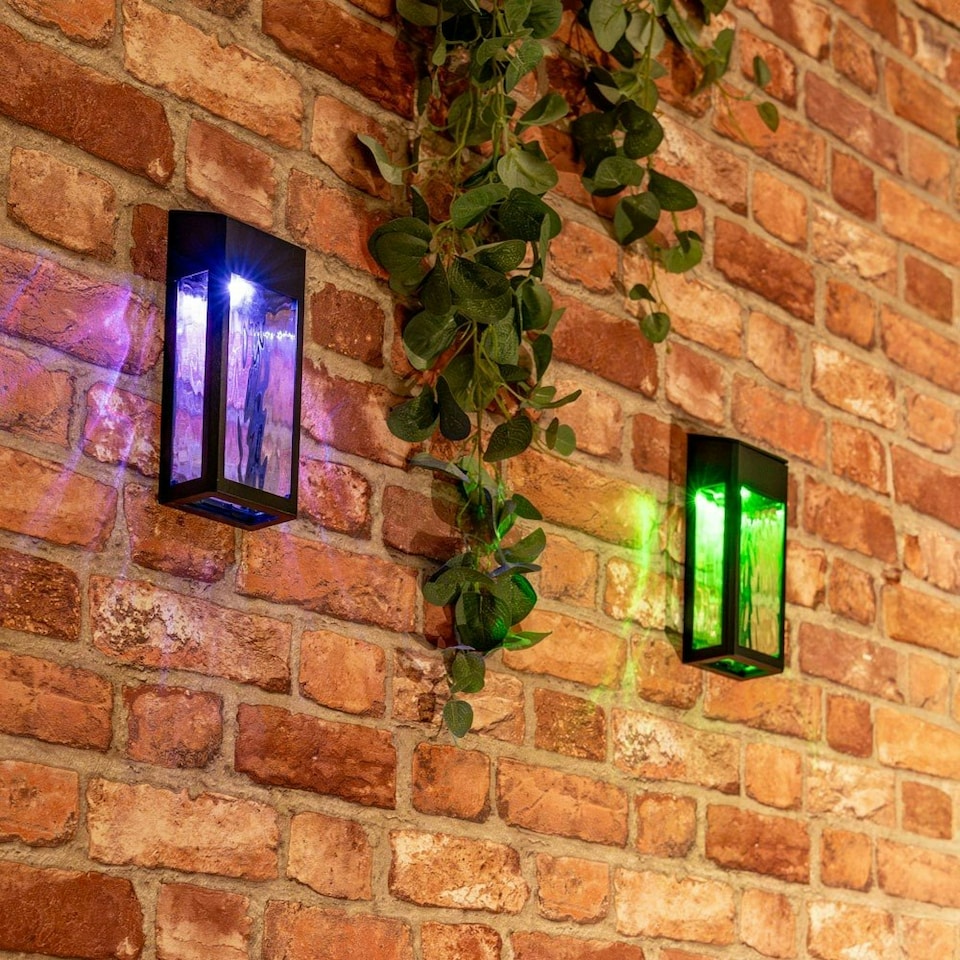 image 1 of ValueLights Solar Fence Light 4 Pack Matte Black Fence Light with Clear Rectangular Shade and SMD LED Integrated LED .1W Multicolour 3000K Bulb