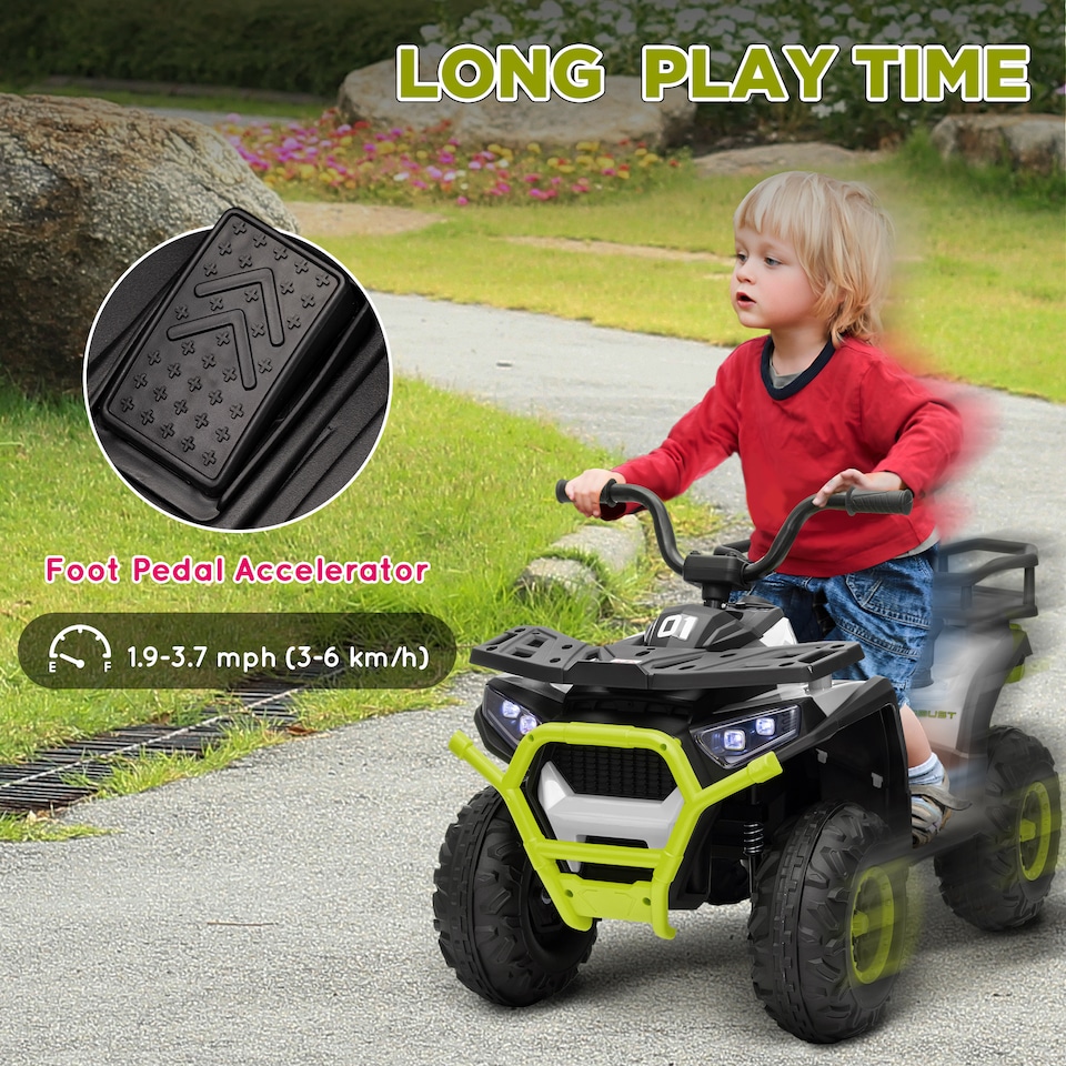 image 1 of AIYAPLAY 12V Kids Electric Ride on ATV, Battery Powered Quad Bike with 4 Suspension Wheels, Forward Reverse Function, Headlights, Music, Storage Basket, for Ages 3-5 Years, Green