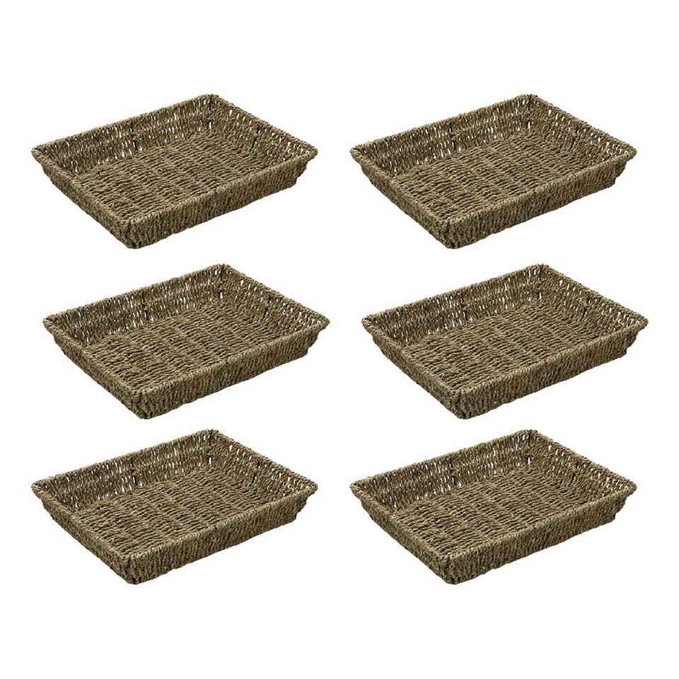 image 1 of JVL Hand Woven Seagrass Rectangular Storage Tray, Capacity:4L, Set of 6