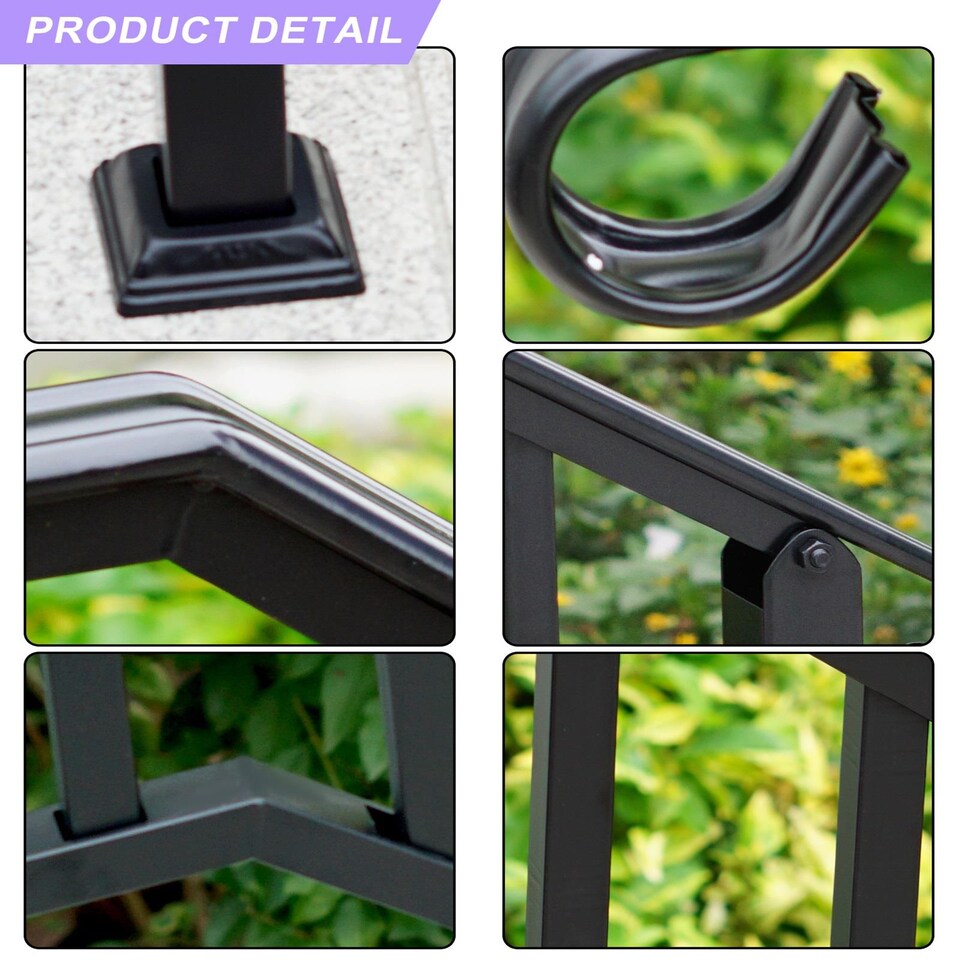 image 1 of Gr8 Garden Outdoor Black Steel Handrail 3 Steps Garden Stairs Safety Grab Bannister Rail