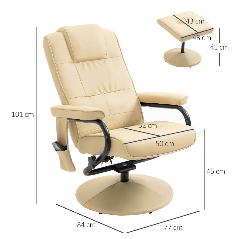 image 1 of HOMCOM Massage Recliner Chair Cushioned Ottoman 10 Point Vibration Cream