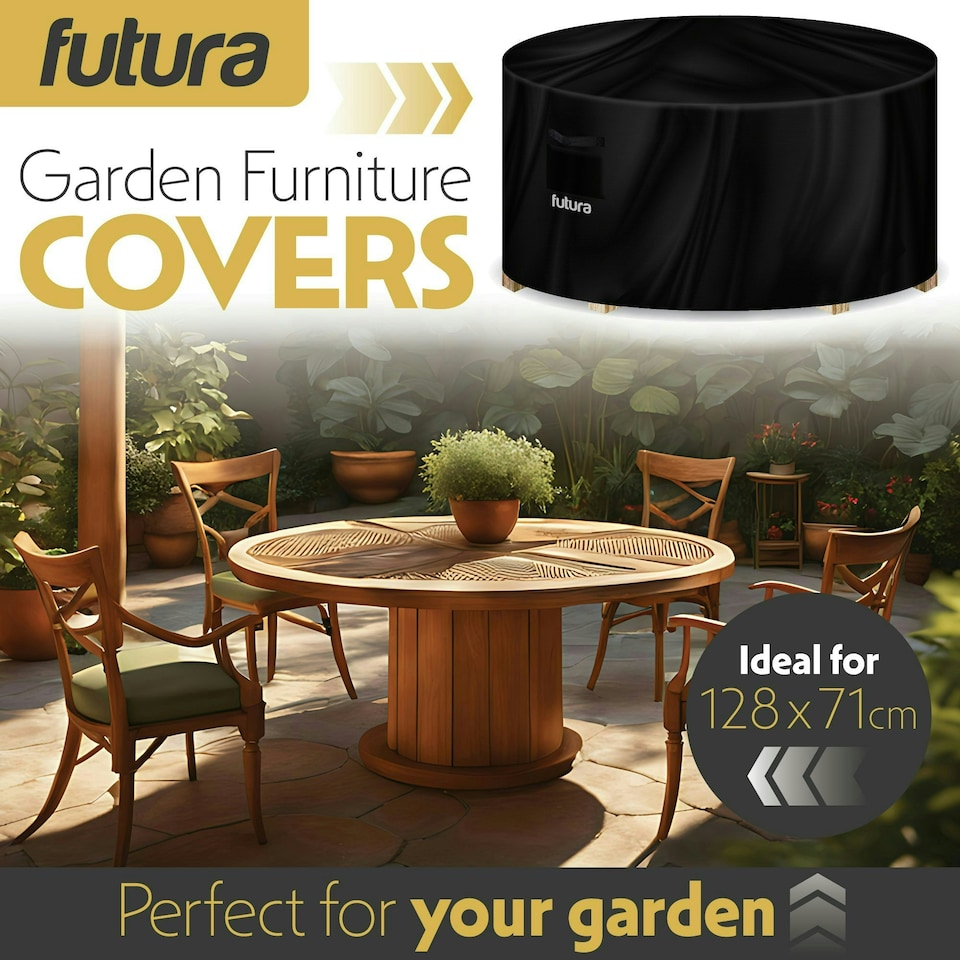 image 1 of Futura Round 128X71cm Waterproof Garden Furniture Cover  600D | Black | Black | 128x71cm | 1