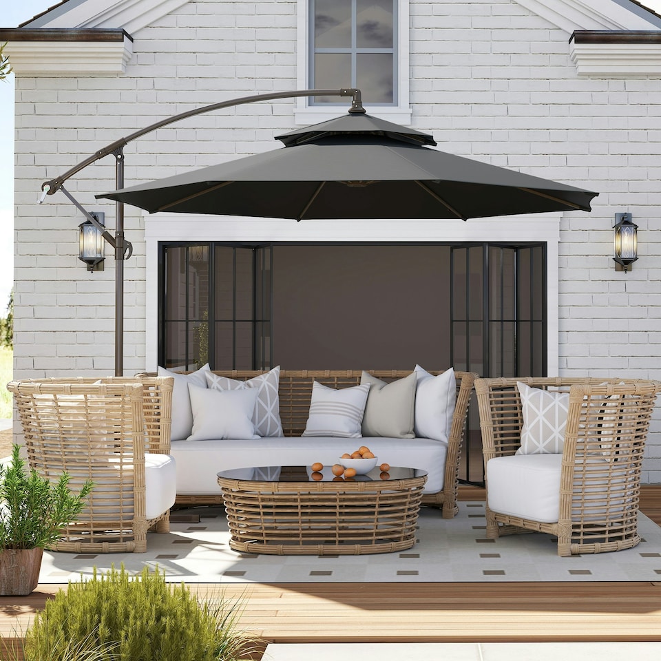 image 1 of Outsunny 2.7m Cantilever Banana Parasol Outdoor Sun Shade w/ Crank, Black