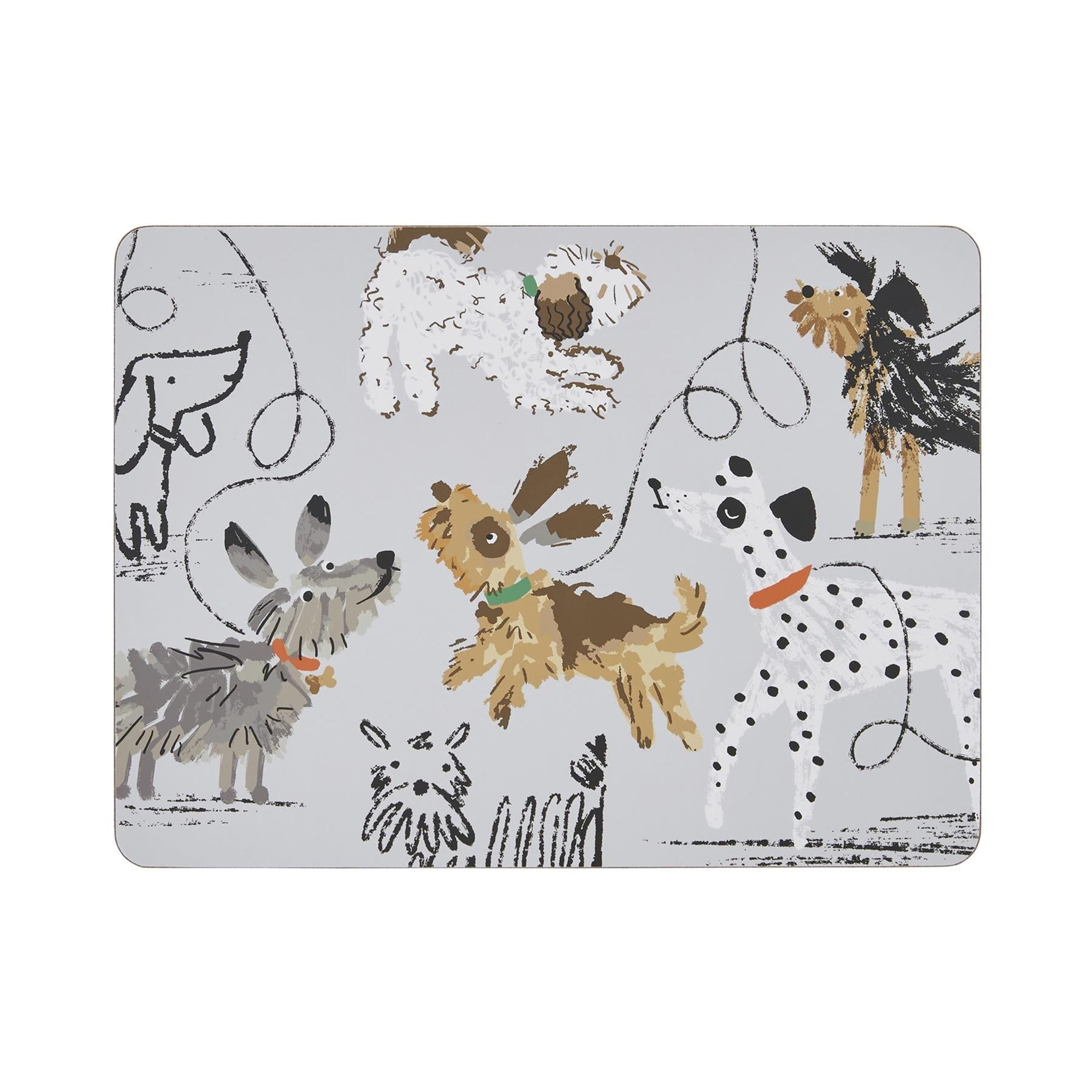 Ulster Weavers 'Dog Days' Animal Print Printed MDF Placemat (4 Pack) in Grey