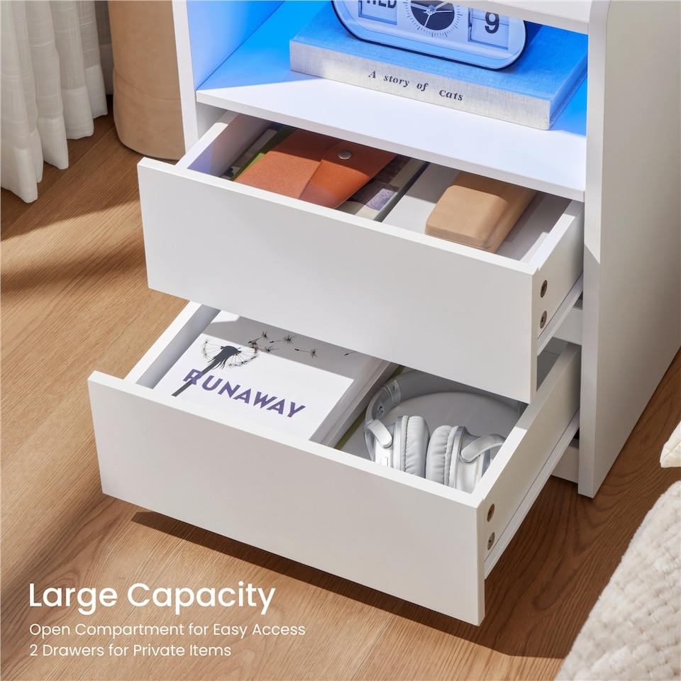 image 1 of Yaheetech Set of 2 Bedside Tables with 2 Storage Drawers and Open Compartment-White