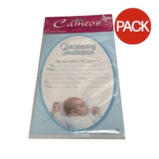 Cameos Christening Invitations (Pack of 20) - White/Blue - One Size