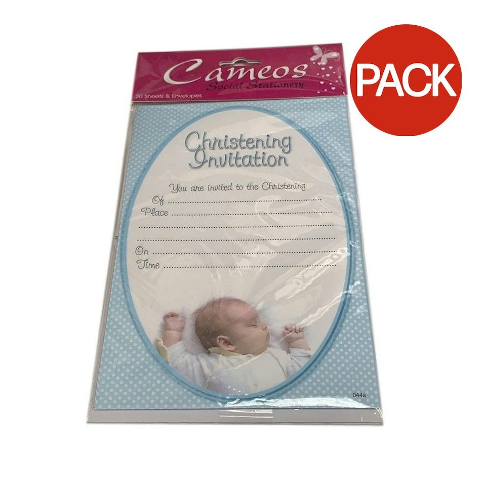 Cameos Christening Invitations (Pack of 20) - White/Blue - One Size