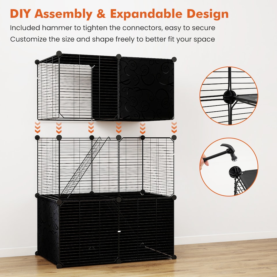 image 1 of COSTWAY Large Cat Cage 3-Tier Indoor Metal Wire Kitten Enclosure-Black