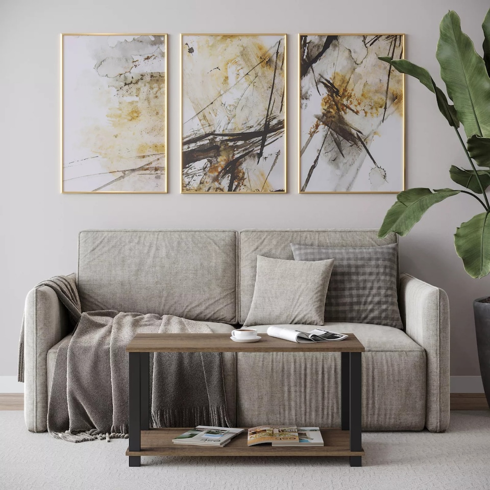 image 1 of Sandra 2 Tier Coffee Table Side Table With Shelf TV Stand Minimalist Style 83cm | Multi | Dark Oak with Black Legs