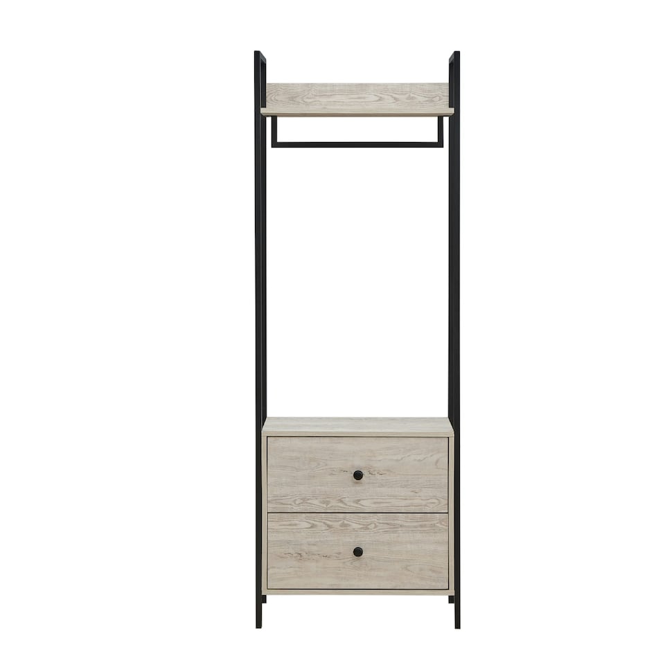 image 1 of Zahra Open Wardrobe with 2 Drawers White Oak