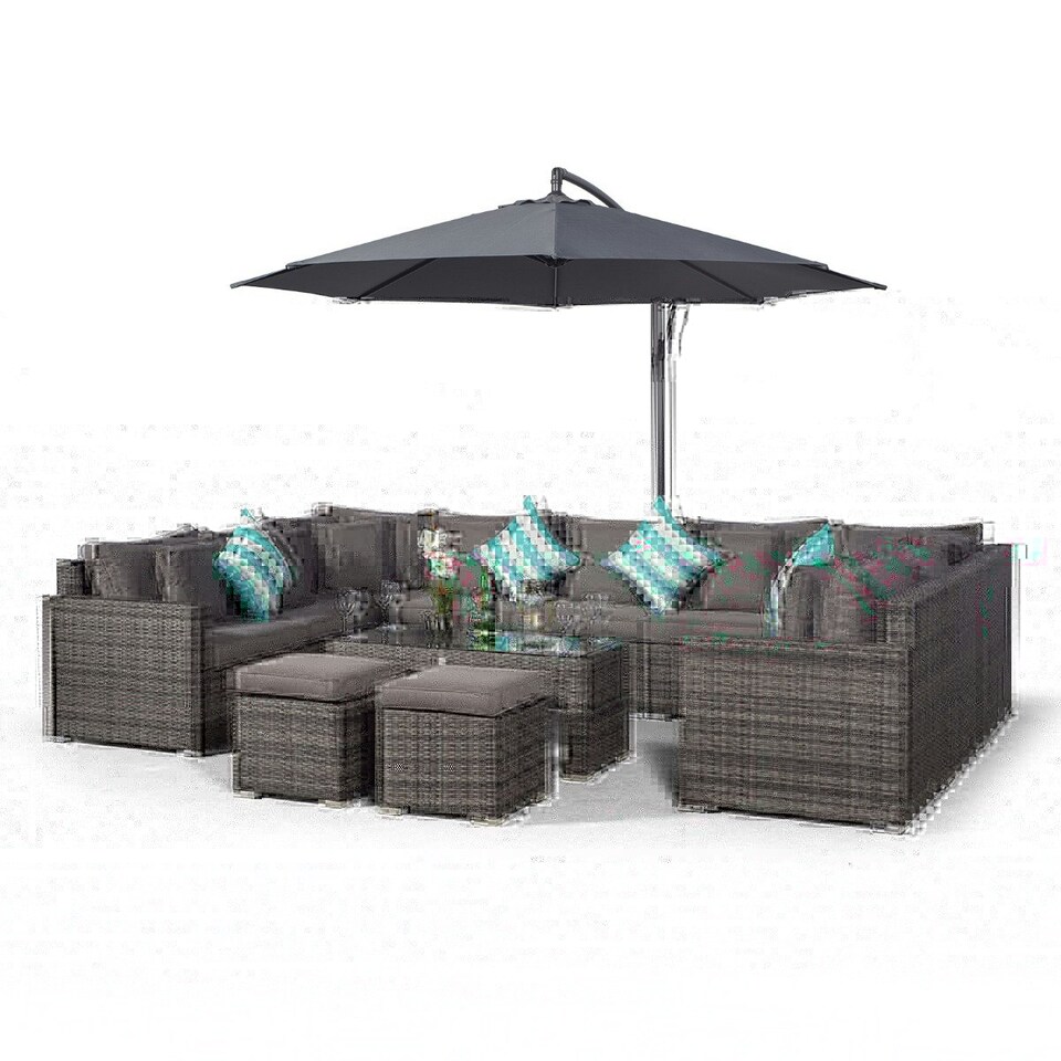image 1 of Havana 9 Seat Rattan Sofa Conversation Set w/ Coffee Table and 2 Stools Grey | Grey