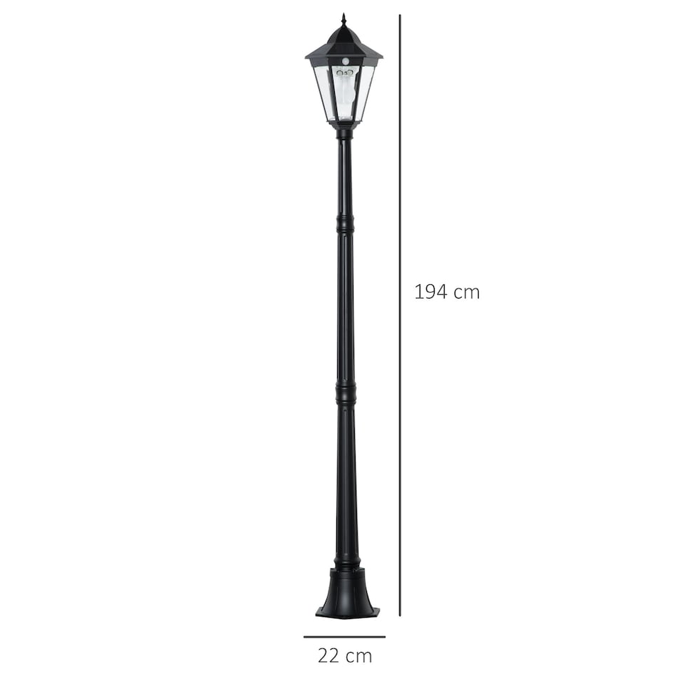 image 1 of Outsunny Outdoor Solar Powered Lantern Lamp Garden Lamp Post Light Black