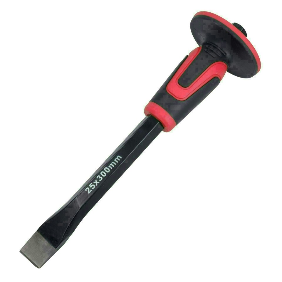 image 1 of Soft Grip Guarded Handled Cold Chisel 300mm x 25mm for Masonry Bricks Blocks
