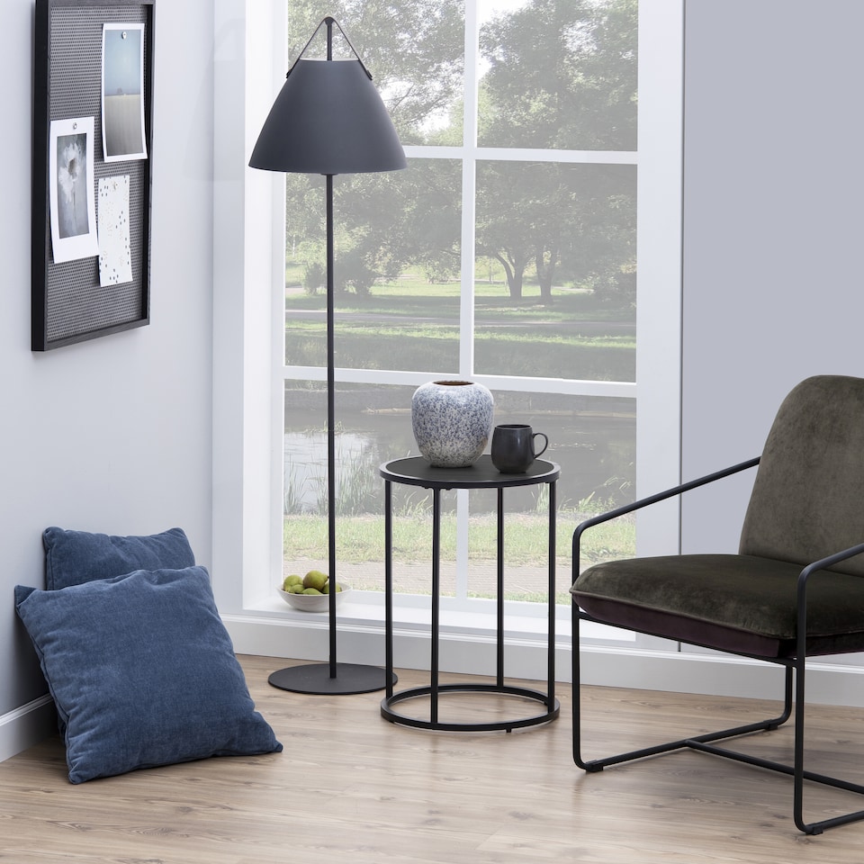 image 1 of Seaford Black Metal Small Round Side Table with Black Top