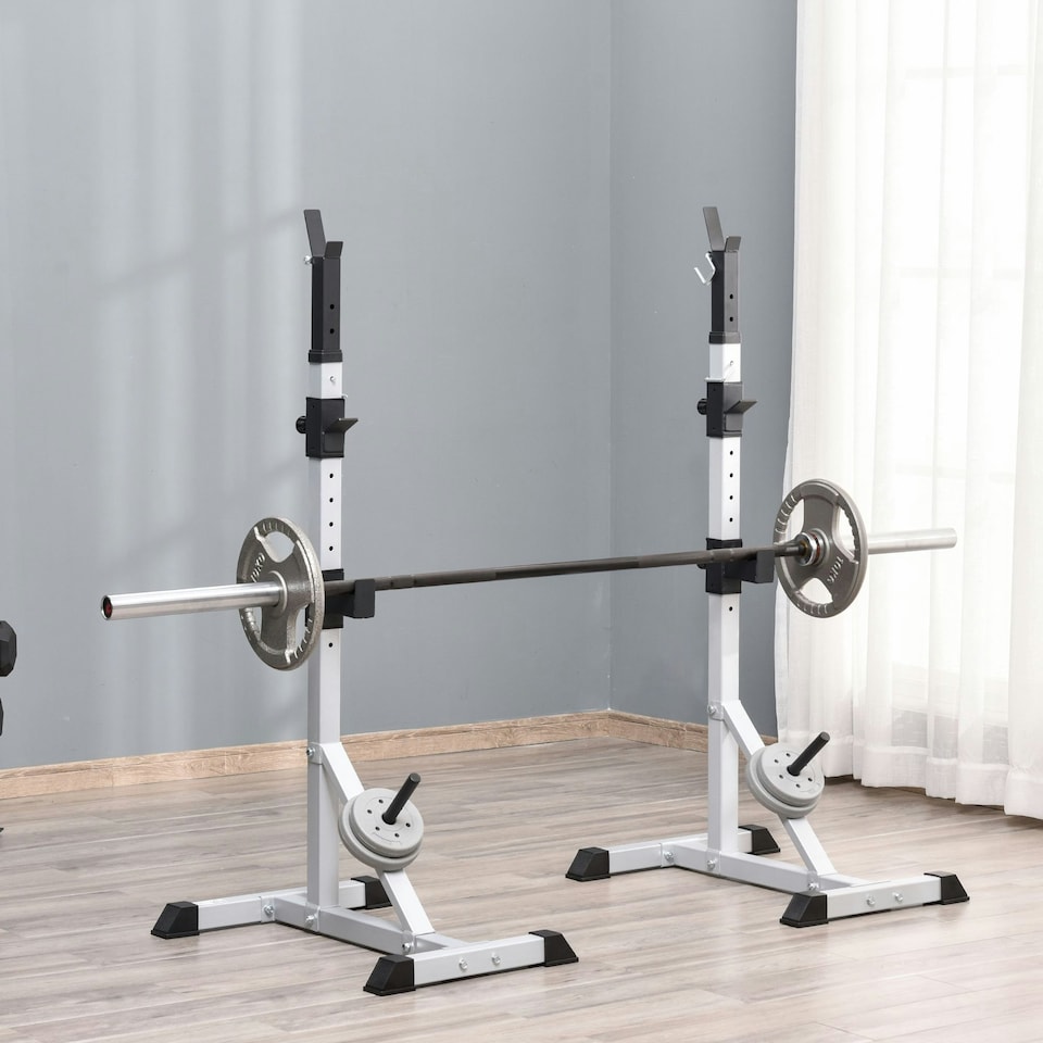 image 1 of HOMCOM Adjust Pair of Barbell Squat Racks Stand Weight Lifting Bench Press Gym