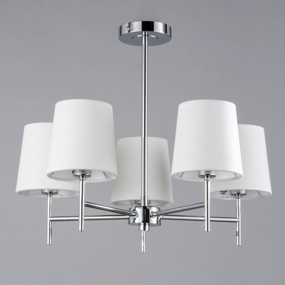 image 1 of BHS Mira 5 Light Ceiling Light with Natural Shades, Chrome