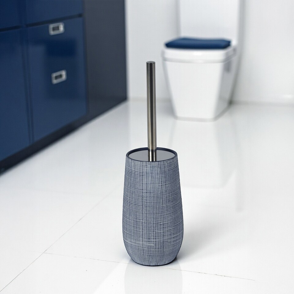 image 1 of Showerdrape Denim Blue Toilet Brush & Holder | Blue | 1