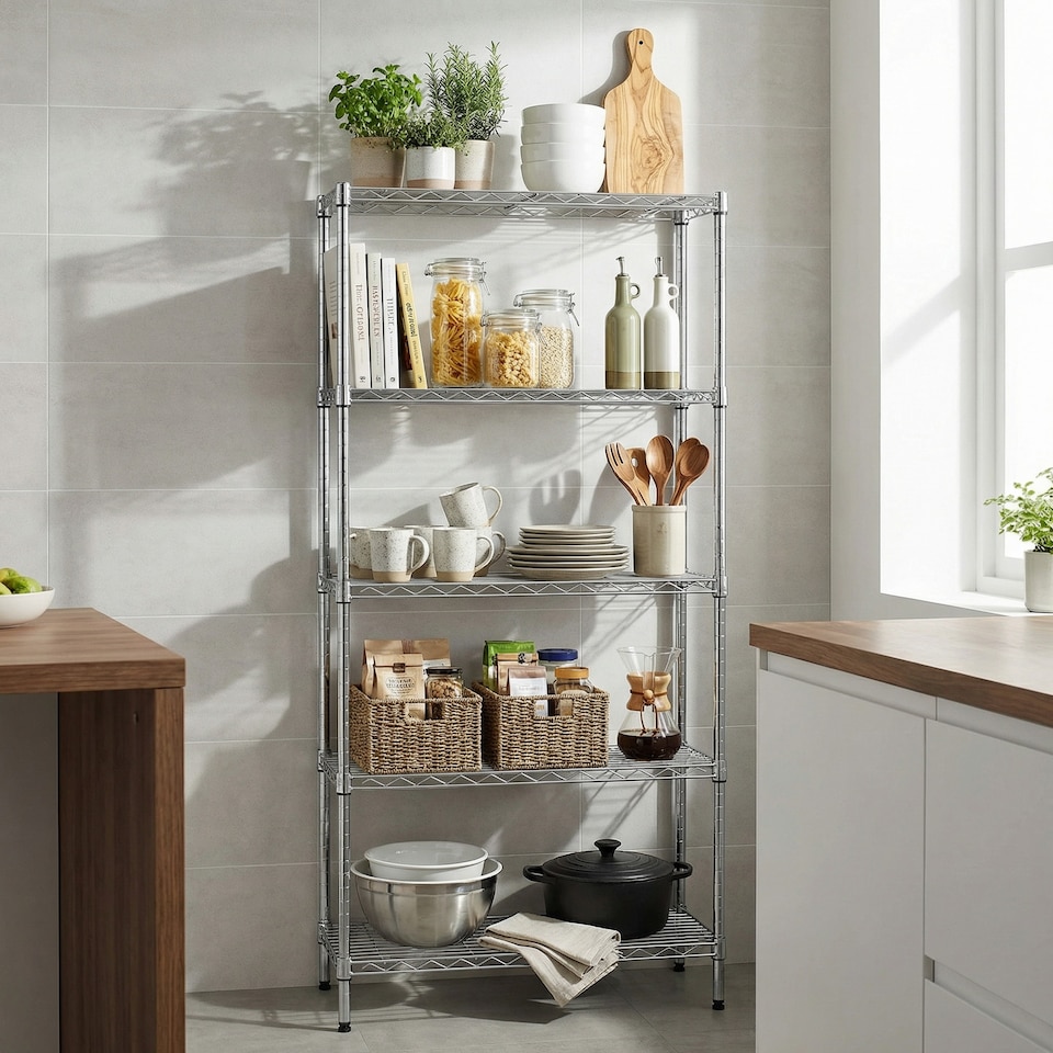 image 1 of 5 Tier Heavy Duty Chrome Wire Shelving Unit