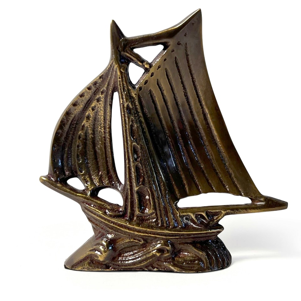 image 1 of Antique style Brass Galleon Ship Paperweight, Nautical Desk Ornament for Home or Office Decor, Distressed Gold Patina Finish