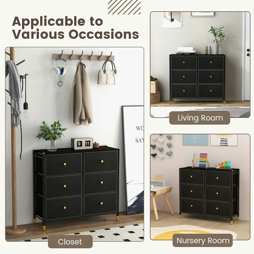 image 1 of COSTWAY 6 Drawers Dresser Organizer Chest of Drawers Black