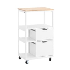 SoBuy Kitchen Storage Trolley with 2 Drawers & 2 Shelves, White/Natural Wood, 20.8x14.5x35.0 in, 19.9 kg - FKW111-WN
