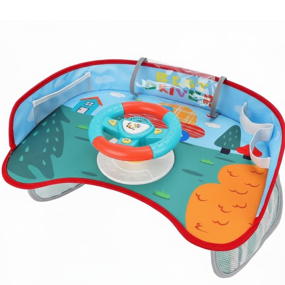image 1 of Kids Steering Wheel Toy with Lights & Music – Interactive Car Seat Driving Simulation Toy with Horn, Gear Shift & Travel Strap