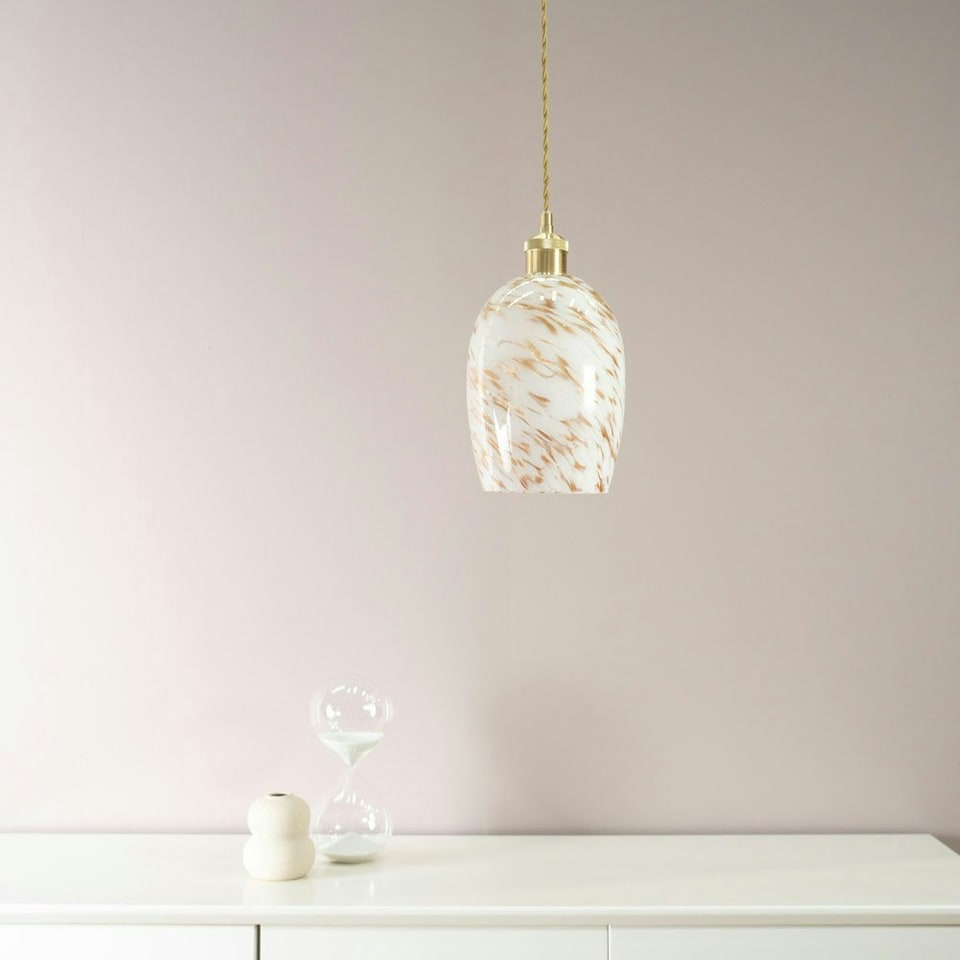 image 1 of ValueLights India White Confetti Glass with Gold Fitting Easy Fit Lamp Shade with LED Bulb