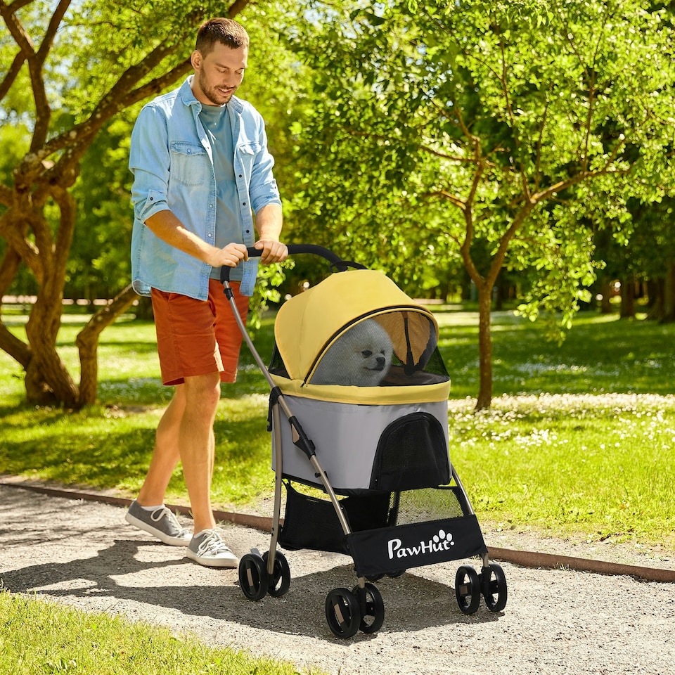 image 1 of PawHut 3 In 1 Pet Stroller, Detachable Dog Cat Travel Carriage - Yellow