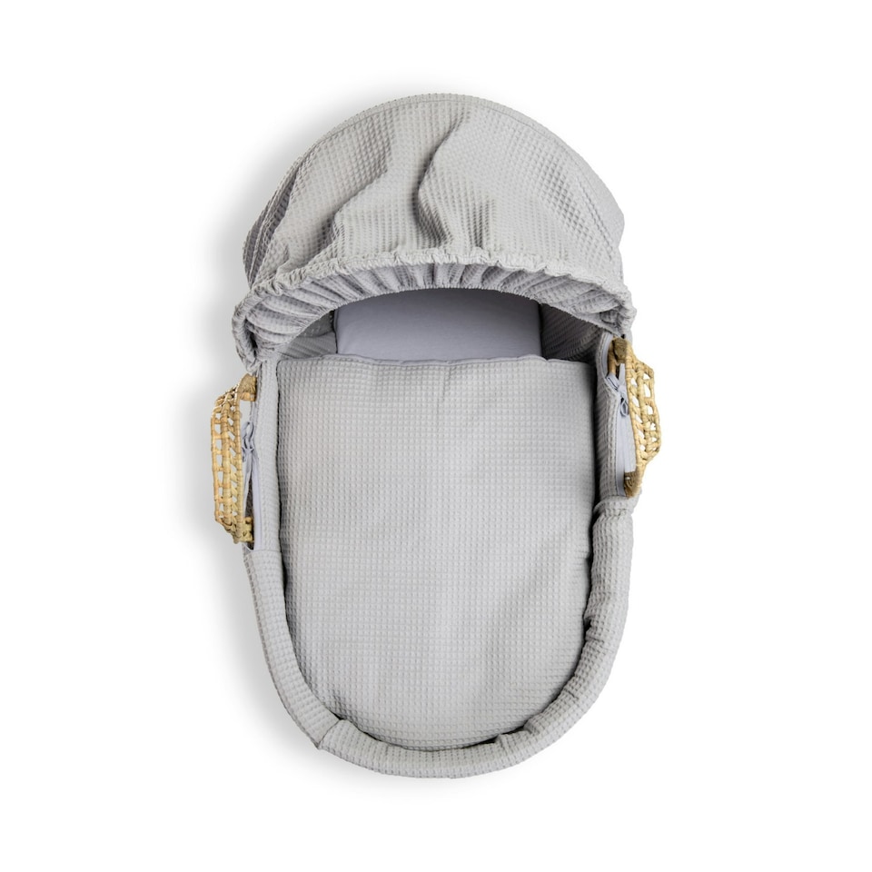 image 1 of Clair de Lune Waffle Palm Moses Basket With Folding Stand - Grey