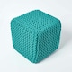 image 3 of Homescapes Teal Green Cube Cotton Knitted Pouffe Footstool