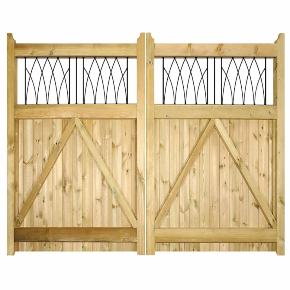image 1 of Windsor Low Double Driveway Gate - Pressure Treated Scandinavian Redwood - W3000 x H1200 mm | Brown | 1