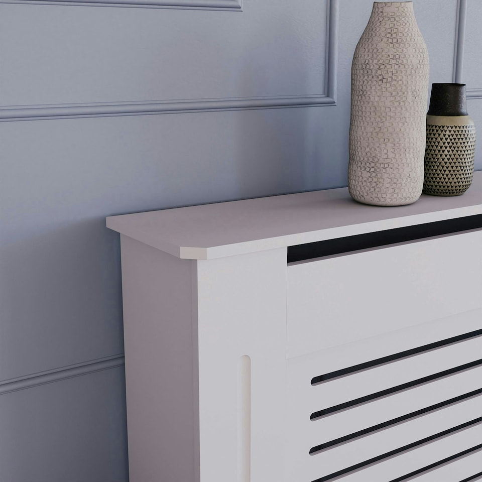 image 1 of Vida Designs Milton Radiator Cover Painted MDF Slatted Cabinet, White, 152cm
