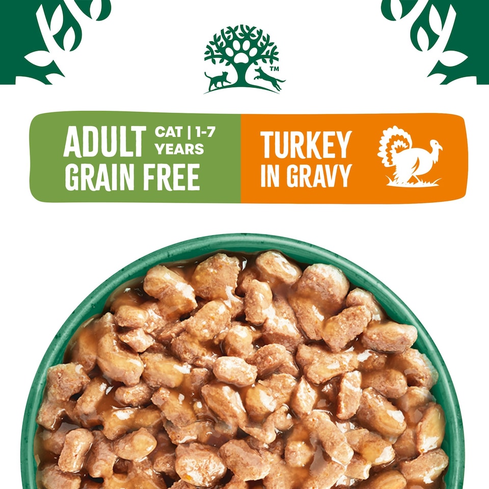 image 1 of James Wellbeloved Grain Free Adult Wet Cat Food Pouches Turkey in Gravy 48 x 85g