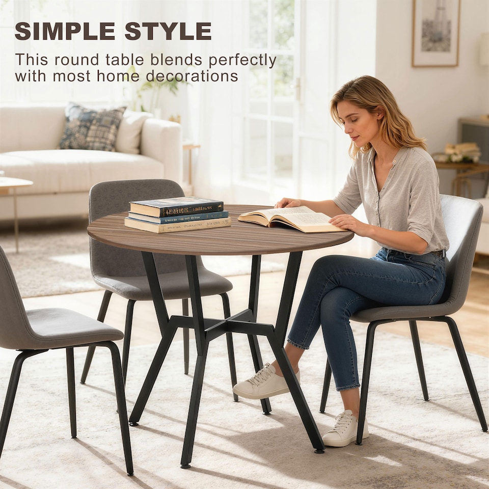 image 1 of HOMCOM Small Kitchen Table with Black Steel Legs, Dining Table, Brown