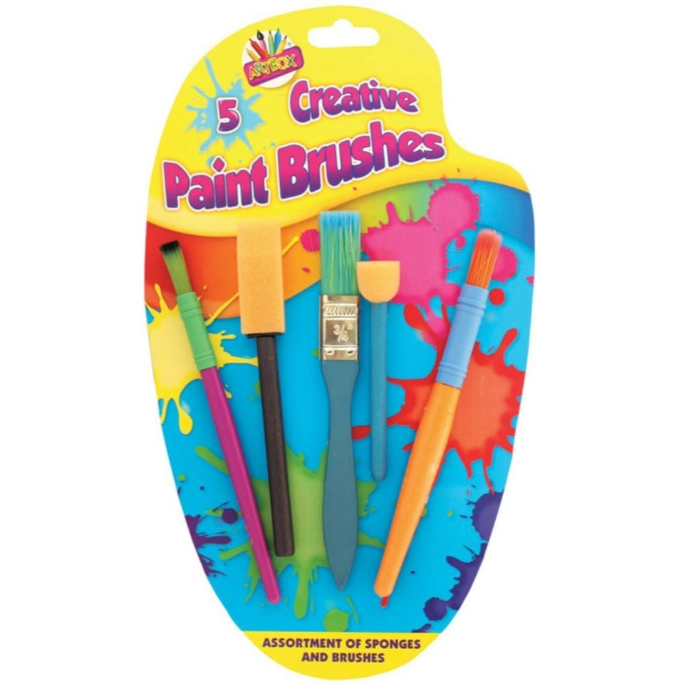 image 1 of Children's Kids 5 x Creative Sponge Paint Glue Brushes Set Art Craft Painting