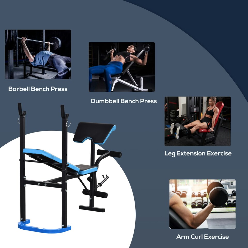 image 1 of HOMCOM Adjustable Weight Bench with Leg Developer Barbell Rack for Home Gym