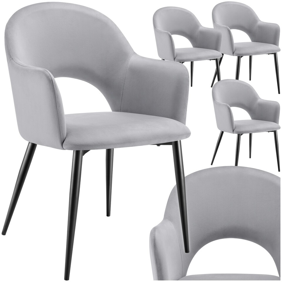 image 1 of Dining Chair Sasha- padded armchair in velvet look, continuous backrest - Set of 4 Grey | Light Grey