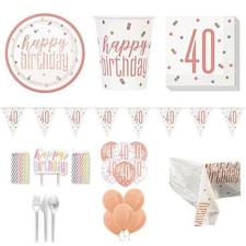 Rose Gold Glitz 40th Birthday 16 Person Deluxe Party Pack