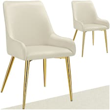 Dining Chair Avane - velvet look, padded armchair, high backrest and armrests - Set of 2 Cream | Beige