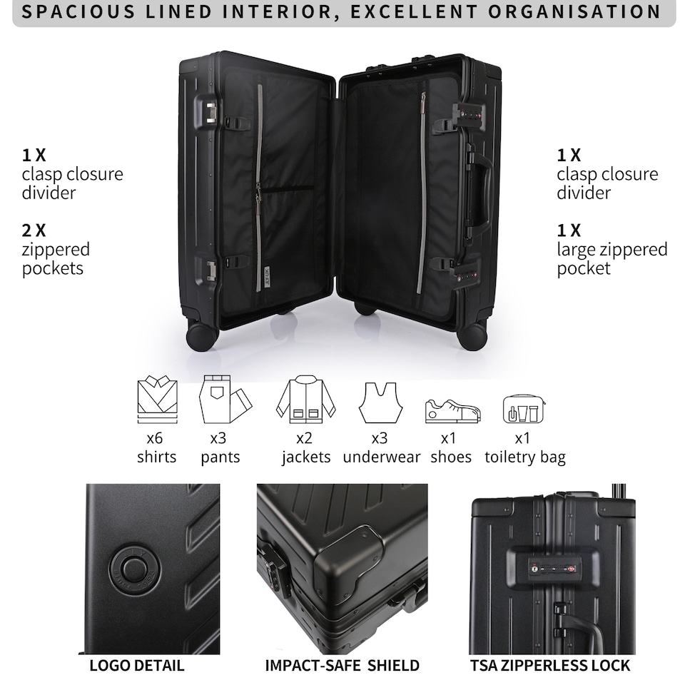 image 1 of Zipperless Polycarbonate Suitcase, Hard Shell, TSA Lock, 4 Wheels