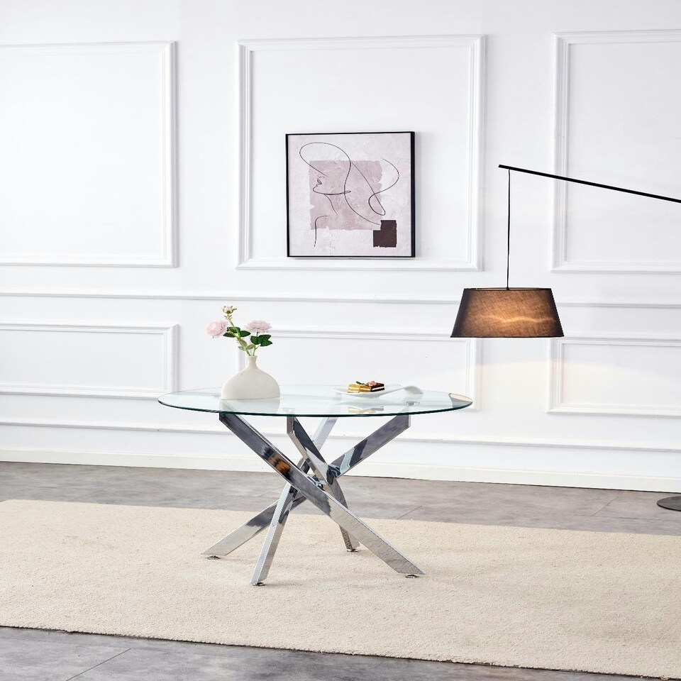 image 1 of Round Glass Dining Table with Chrome legs, Living / Dining Room, Kitchen, Furniture Grey