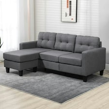 Portofino 3 Seater Corner Sofa, Chaise Lounge Furniture with Reversible Ottoman Footstool or Chaise Grey