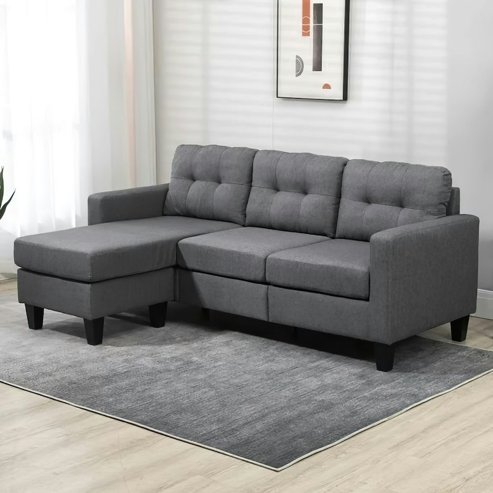image 1 of Portofino 3 Seater Corner Sofa, Chaise Lounge Furniture with Reversible Ottoman Footstool or Chaise Grey