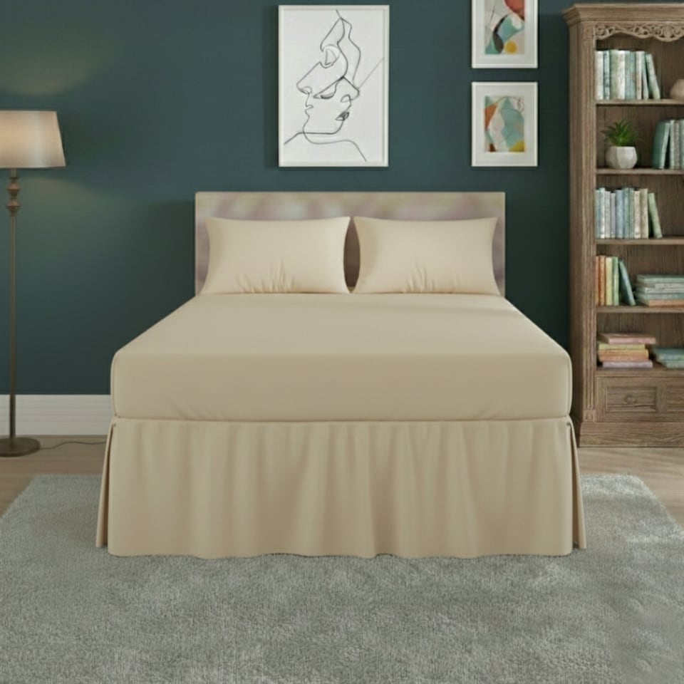 image 1 of Fitted Valance Bed Sheet Polycotton Mattress Cover And Frill Easy Care | Cream | Double