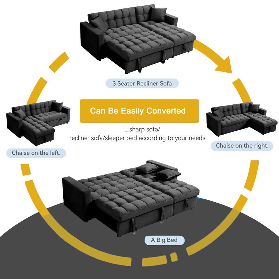 image 1 of Madrid Corner Chaise Lounge L Shape 3 Seater Sofa With With a Reversible Chaise & Pull Out Sofa Bed Black